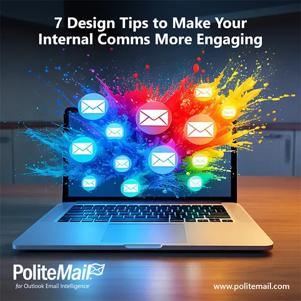 An image of a laptop with vivid color splashes coming out of the screen with email icons